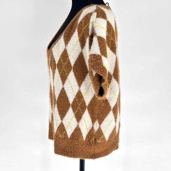 Free People Through the Motions Sweater Vest Retro Boxy Brown Cream M - Picture 4 of 13